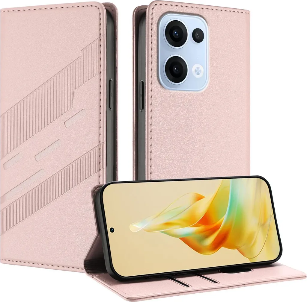 RankOne Custodia Portafoglio in Pelle per OPPO A53 / OPPO A53s (6.5 Inches), con Porta Carte Motivo Rosa Design Cover Folio Flip Case - Rosso