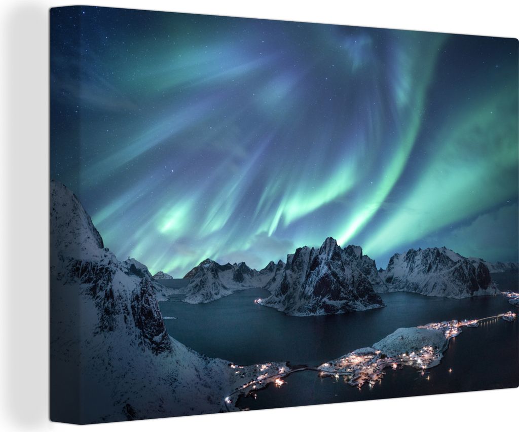 OneMillionCanvasses - Leinwandbilder - 150x100 cm, Nordlichter - Grün - Meer, Wandbilder Kunstdruck Wanddekoration