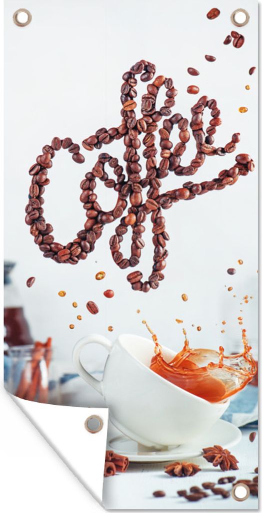 MuchoWow 40x80 cm Outdoor-Poster Gartendeko Sichtschutz Garten Poster für den Garten Stilleben mit gekippter Kaffeetasse