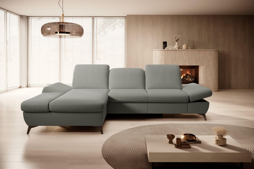 Masseno Ecksofa FELICE L-S mit Schlaffunktion L-Form, Sofa mit Bettkasten, Wohnzimmersofa, Couch, Soffa, Bettsofa, Couchgarnitur- Grau, MATANA 04