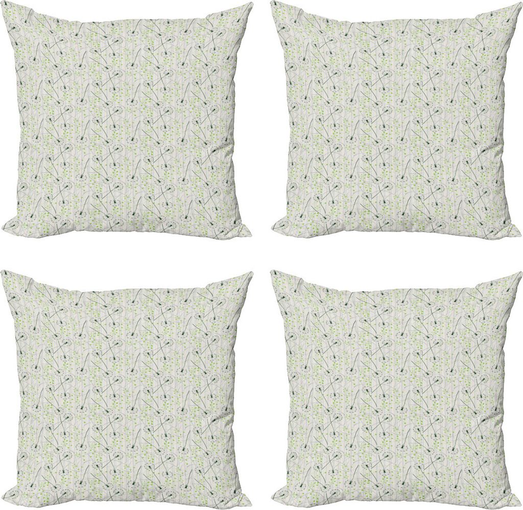 ABAKUHAUS Löwenzahn Kissenbezug Set (4 Stück), Blowball Blumenmotiv, Moderner Doppelseitiger Digitaldruck, 40 cm x 40 cm, Apfelgrüner Smaragd