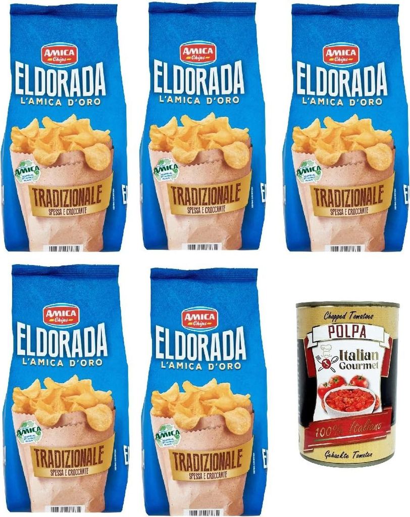 Amica Chips Eldorada Chips Tradizionale Kartoffelchips gesalzen 5x 130g Kartoffel + Italian Gourmet polpa 400g