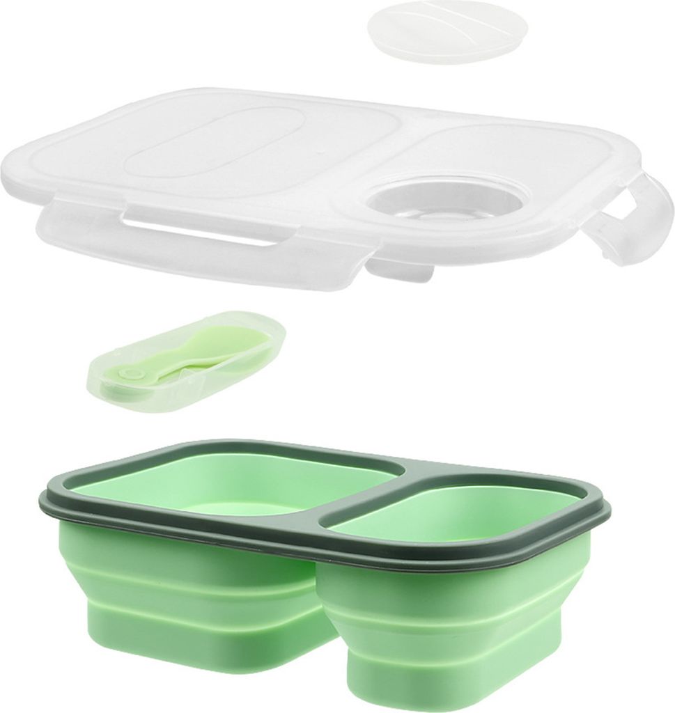 Faltbare Lunchbox aus Silikon mit großem Fassungsvermögen, mikrowellengeeignet, BPA-frei, geruchsneutral, mit Fach