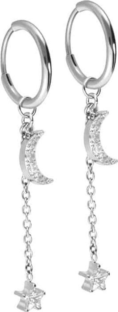 Titan Ohrclicker Creolen KRISTALLMOND + KRISTALLSTERN Silber Innendurchmesser: 10mm + Designstärke: 1,2mm