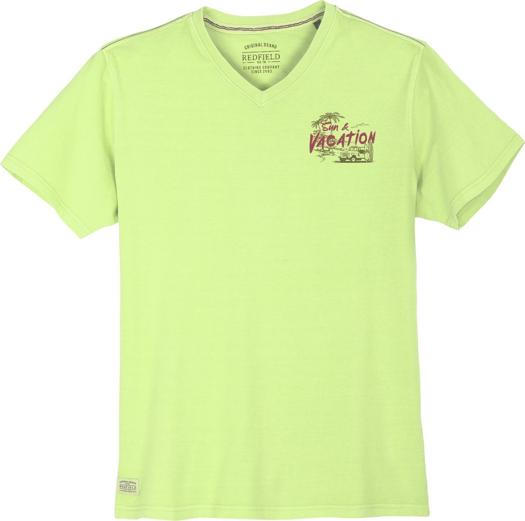 Redfield Übergrößen T-Shirt V-Neck lime Brustprint