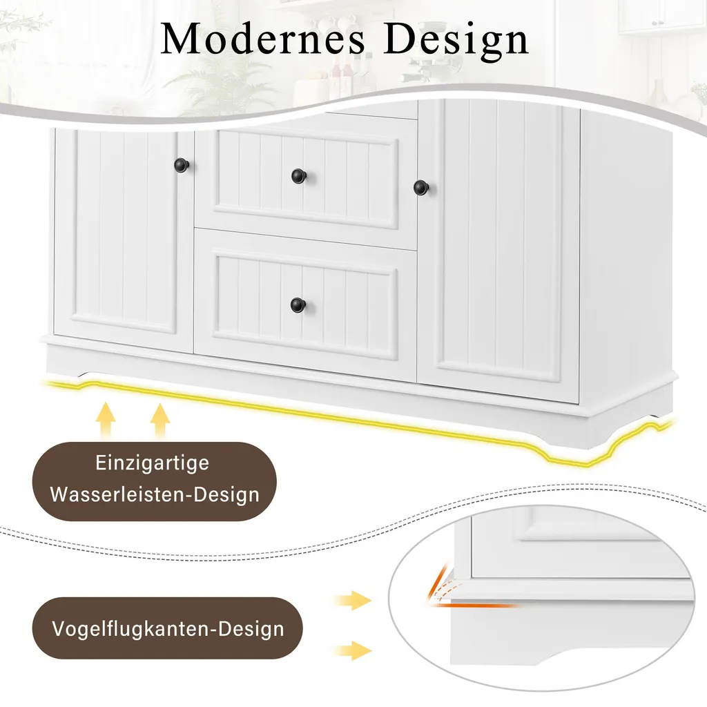 Buffet moderne Merax blanc avec 3 tiroirs et portes style frigo - 8