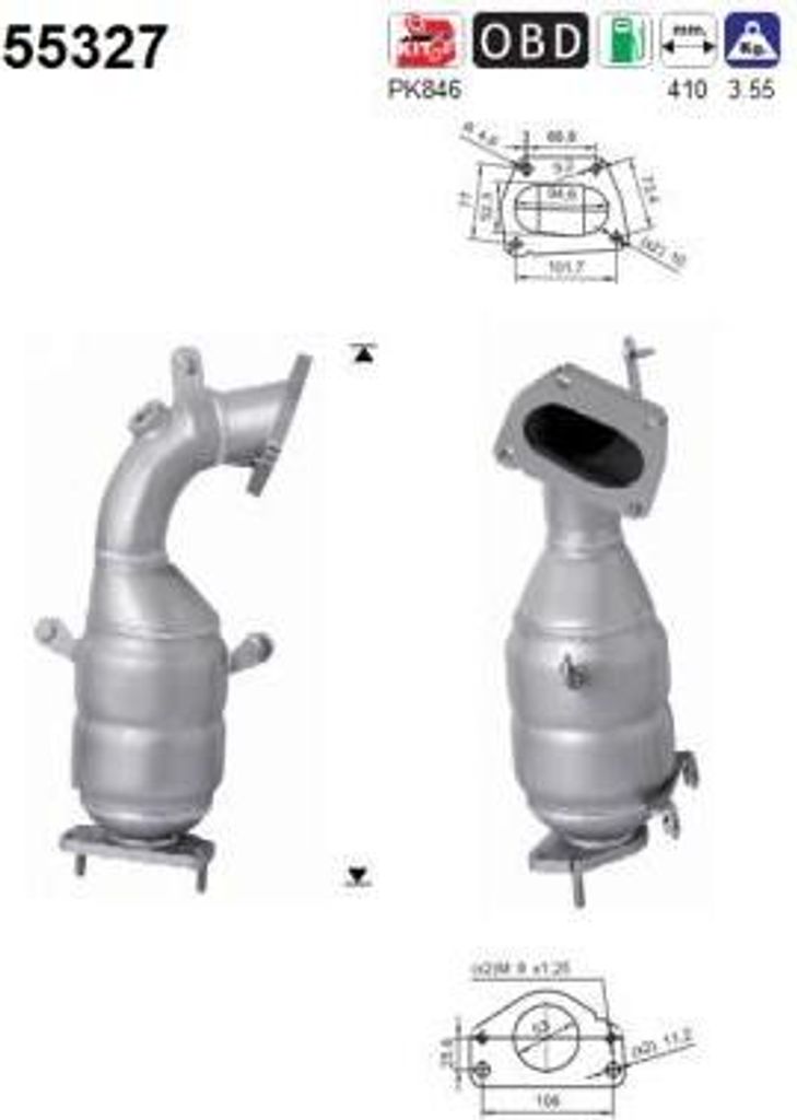 AS 55327 Katalysator OE 50527957 kompatibel mit 500, 500C, Giulietta, 500L, Doblo, Tipo, Delta