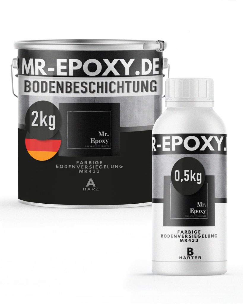 Mr. Epoxy Epoxidharz Bodenbeschichtung (2,5 kg, RAL 9005 Tiefschwarz) - 2K Betonfarbe für Garagen, Keller & Werkstatt Boden - Flüssigkunststoff E...