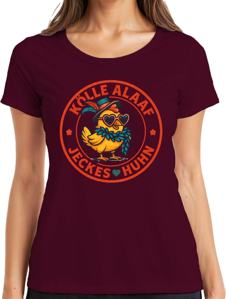 Kölle Alaaf Jeckes Huhn Karneval Köln Jecken lustig Herzbrille Damen T-Shirt, Burgundy, XXL
