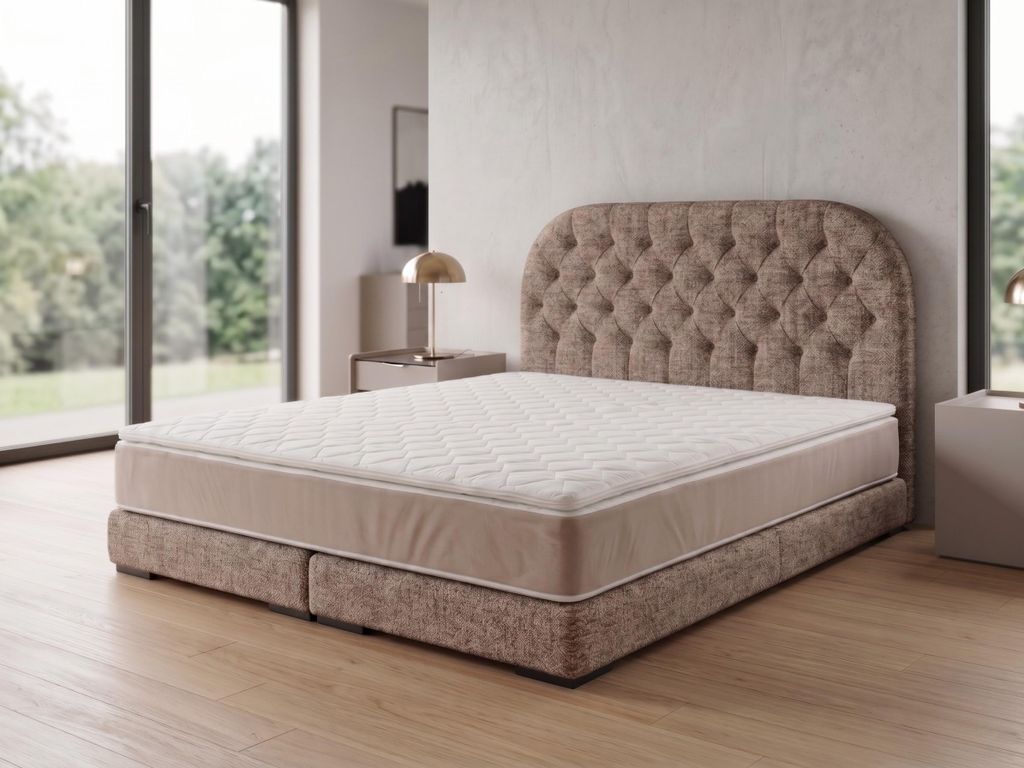 Polsterbett LEON 4 mit Kopfteil, modernes gepolstertes Bett in 140 x 200 cm Farbe: Hellbraun