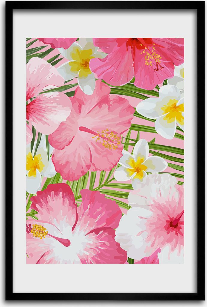Bild - Bilderrahmen - 40 cm x 60 cm - MDF - Rahmen - Wandkunst - Tropische Blumen