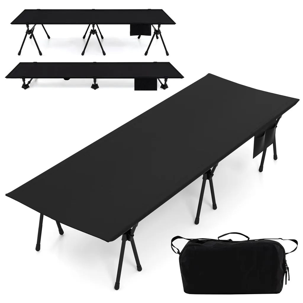 Lit de camping pliant 193cm ajustable avec poches de rangement latérales