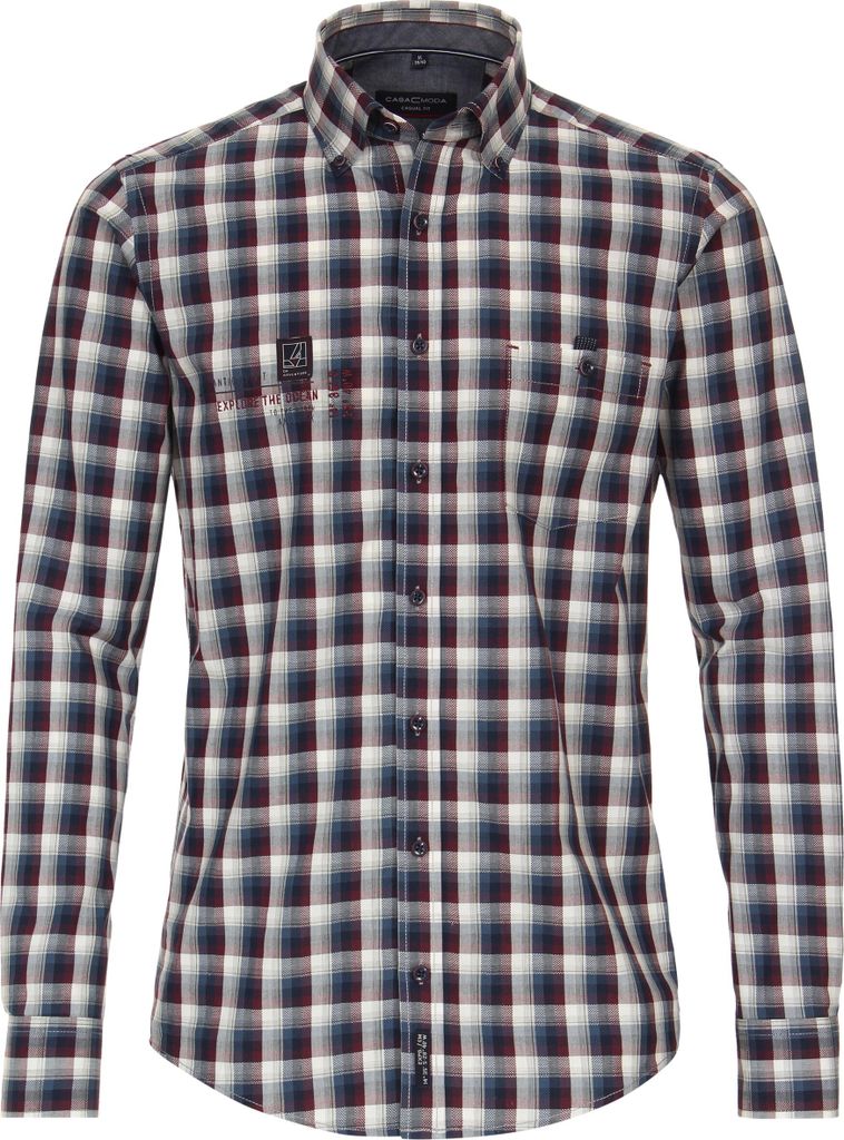 CASAMODA Herren Freizeithemd Langarm Button-Down Casual-Fit Rot kariert 7XL