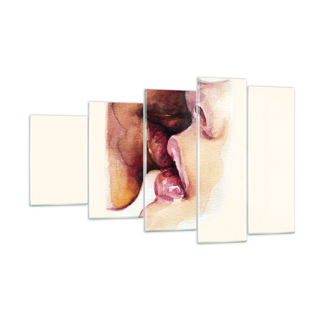Bilder auf glas - 5 Teile - Kuss Mund Paar - 100x60cm - Glasbilder - Wandbilder - Bilder - zum Aufhängen bereit - Wanddekoration aus Glas - Glas B...