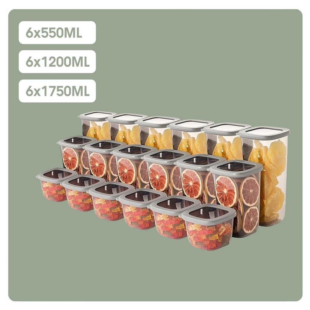 Vorratsdosen Set 18er – Luftdichte Vorratsbehälter mit Deckel 550 ml, 1.2 L, 1.75 L – Küchen Aufbewahrungsbox für Müsli, Reis, Nudeln, Lebe...