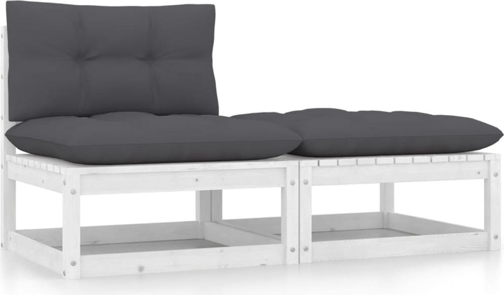 2-tlg. Garten-Lounge-Set mit Kissen Weiß Kiefer Massivholz