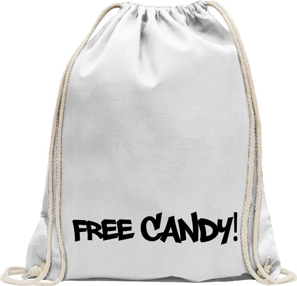 Kiwistar - Turnbeutel - weiss - Free Candy - Fun Rucksack Sport Beutel Gymsack Baumwolle mit Ziehgurt