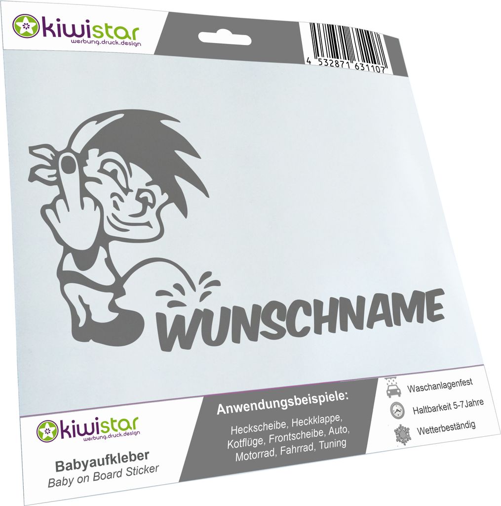 Kiwistar - Autoaufkleber - Piss on Wunschname - Junge mit Tuch & Finger - 16 cm - schwarz - Pissmännchen - Aufkleber für Auto, Laptop, Fahrrad, L...