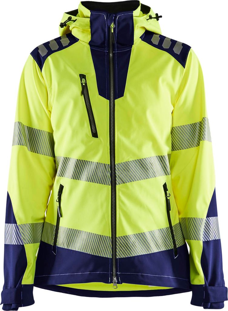 Blakläder Damen High Vis Softshell Jacke High Vis 4791 2513 in div. Farben, Farbe:high vis gelb/marineblau, Größe:S