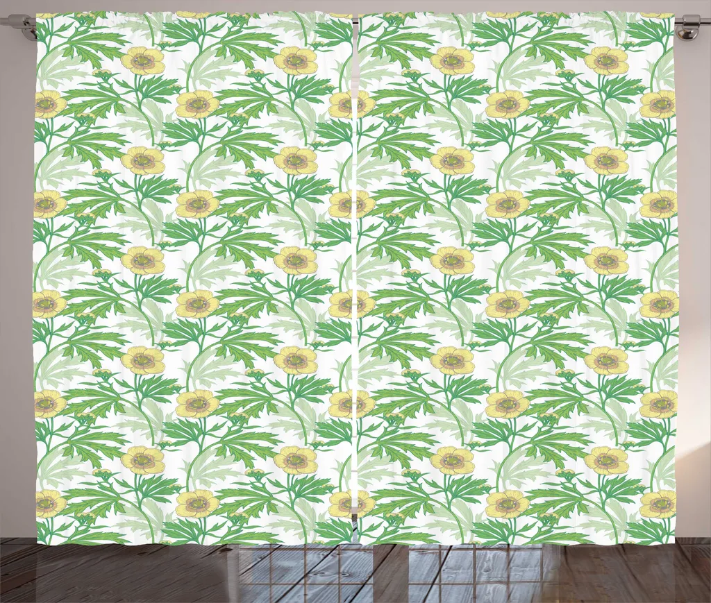 Rideau à fronces ABAKUHAUS Jardinage botanique vert jaune 280x225 cm