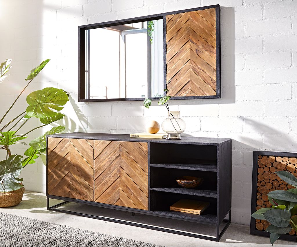 DELIFE Sideboard Famke 145 cm Mango Teak 2 Türen 3 Fächer