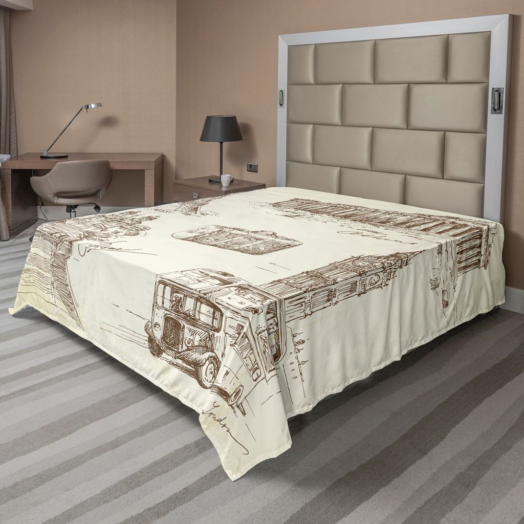 ABAKUHAUS Reise Bettlaken, Skizzen Kunst Sammlung Von Reisen Über Europäische Und Vintage Stil Koffer, weiches bequemes oberes Bettlaken für ein...