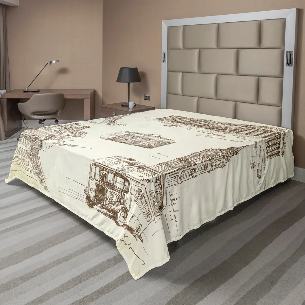 Grand drap 260x228cm confortable, imprimé vintage Europe Brun et Crème