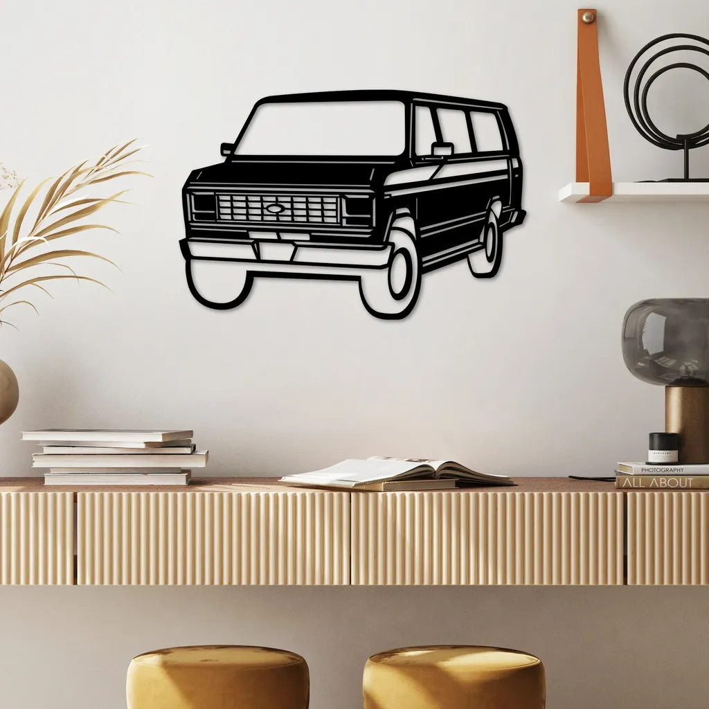 Décoration Murale Métal FORD Club Wagon Noir 60x40 cm Design Industriel