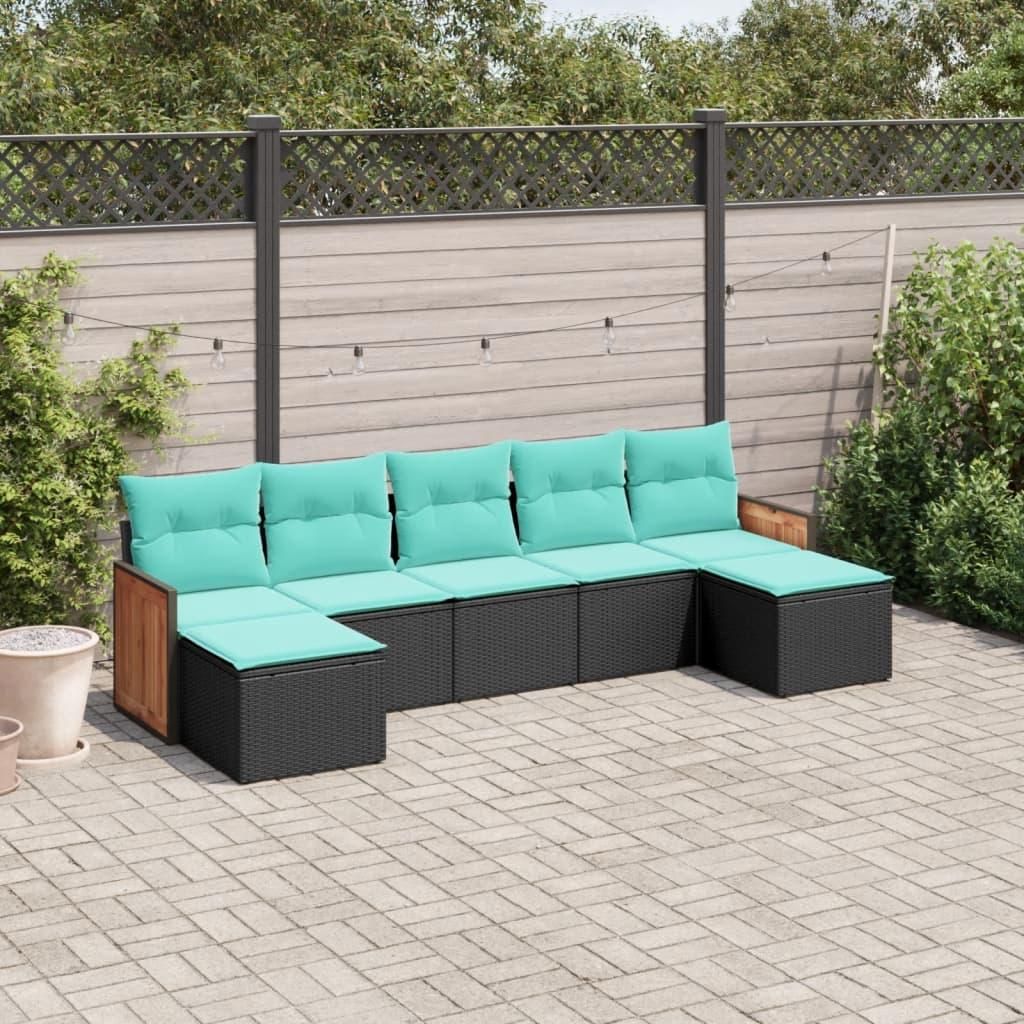 Maison Exclusive - 7-teiliges Gartensofa-Set mit Kissen, schwarzes Polyrattan