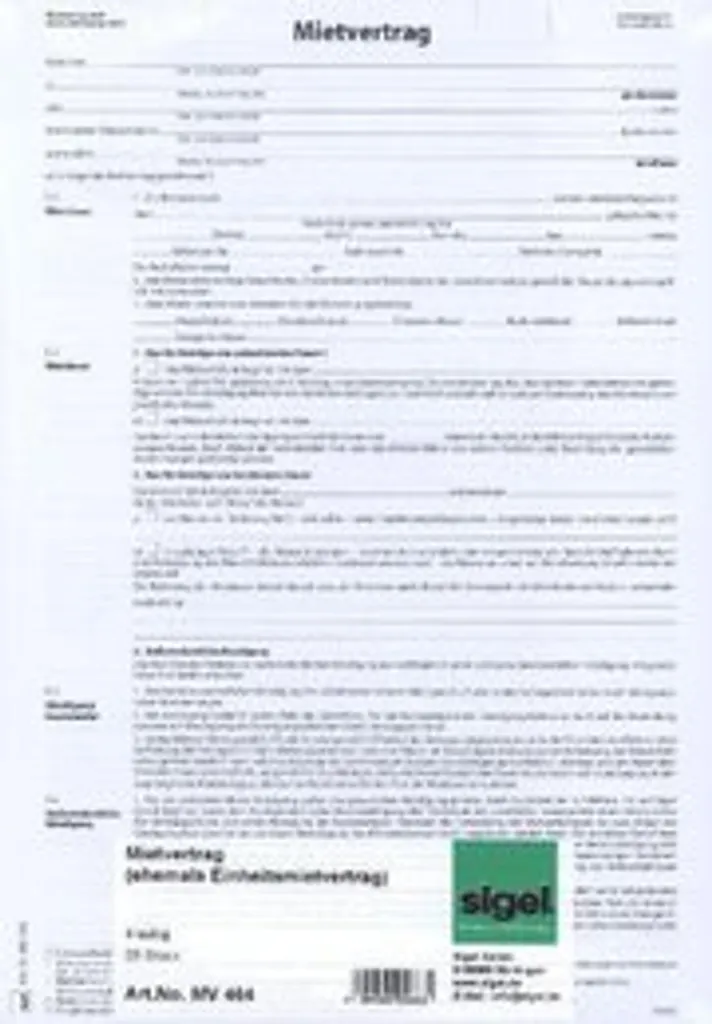 25x Contrat de location Sigel MV464 - Modèle unique A4 4 pages - 2