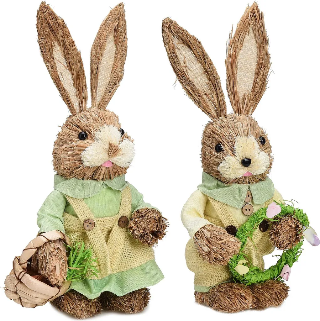 Décoration de Table Pâques - Couple de Lapins Rustiques pour Réception
