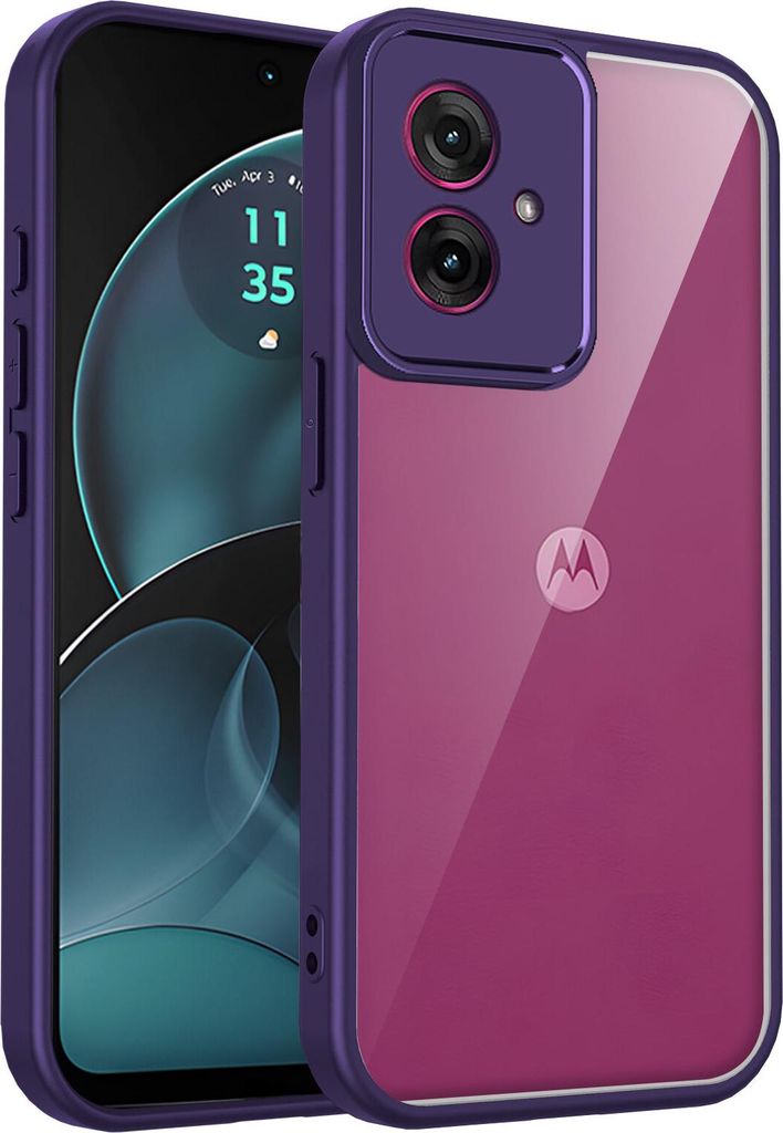 Hülle für Motorola Moto G55 Transparente Rückseite TPU Bumper Stoßfest Handyhülle Lila
