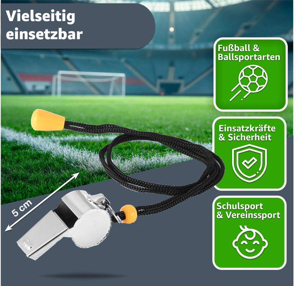 6er Set Trillerpfeife aus Edelstahl mit Band - Produktbild 4