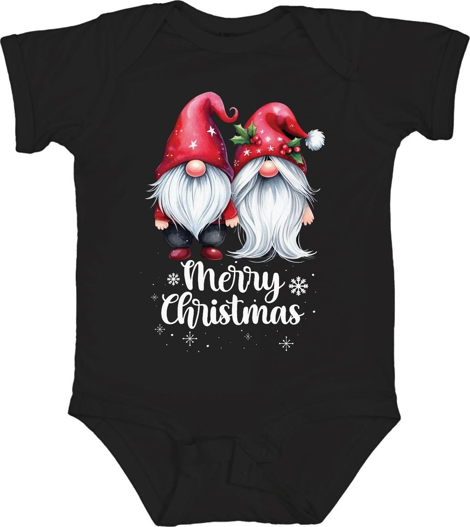 Merry Christmas Gnome Elfen Wichtel Pärchen - Weihnachten Weihnachtsgeschenk Christmas Unisex Baby Body, Schwarz, 0/3