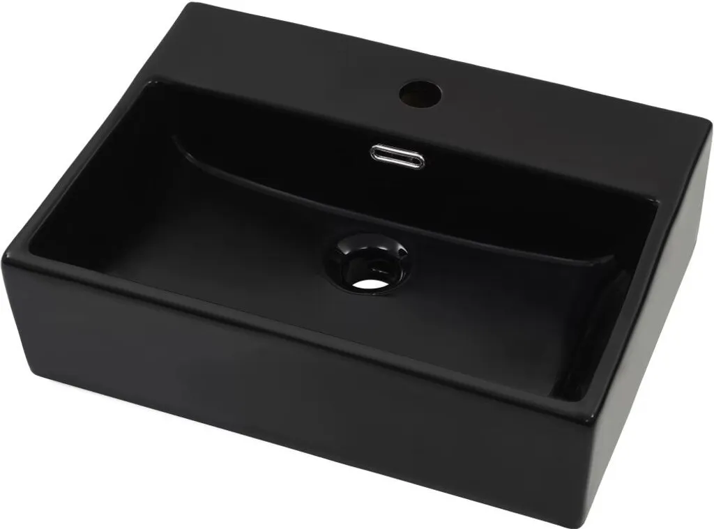 Lavabo céramique noire 51cm avec plage de robinetterie design moderne