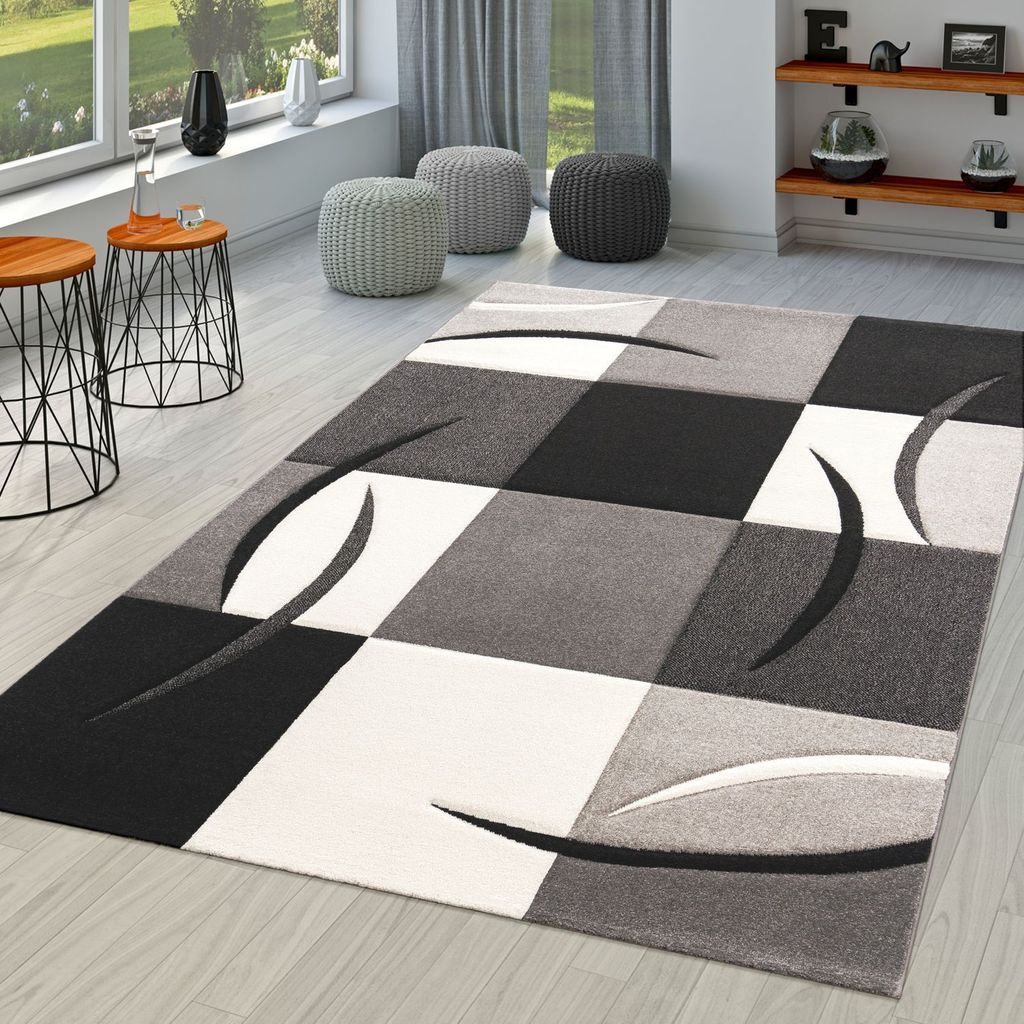 TT Home Wohnzimmer Teppich Moderner Kurzflor 3D Optik Geometrisches Wellen Design Größe 300x400 cm