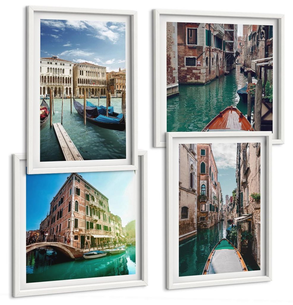 Bilder Set 4-teilig im Goldrahmen Rahmen – Wandbilder 4 Stück – gerahmte Poster für Wohnzimmer, Schlafzimmer und Flur – 50x50 cm - 40x60 cm...