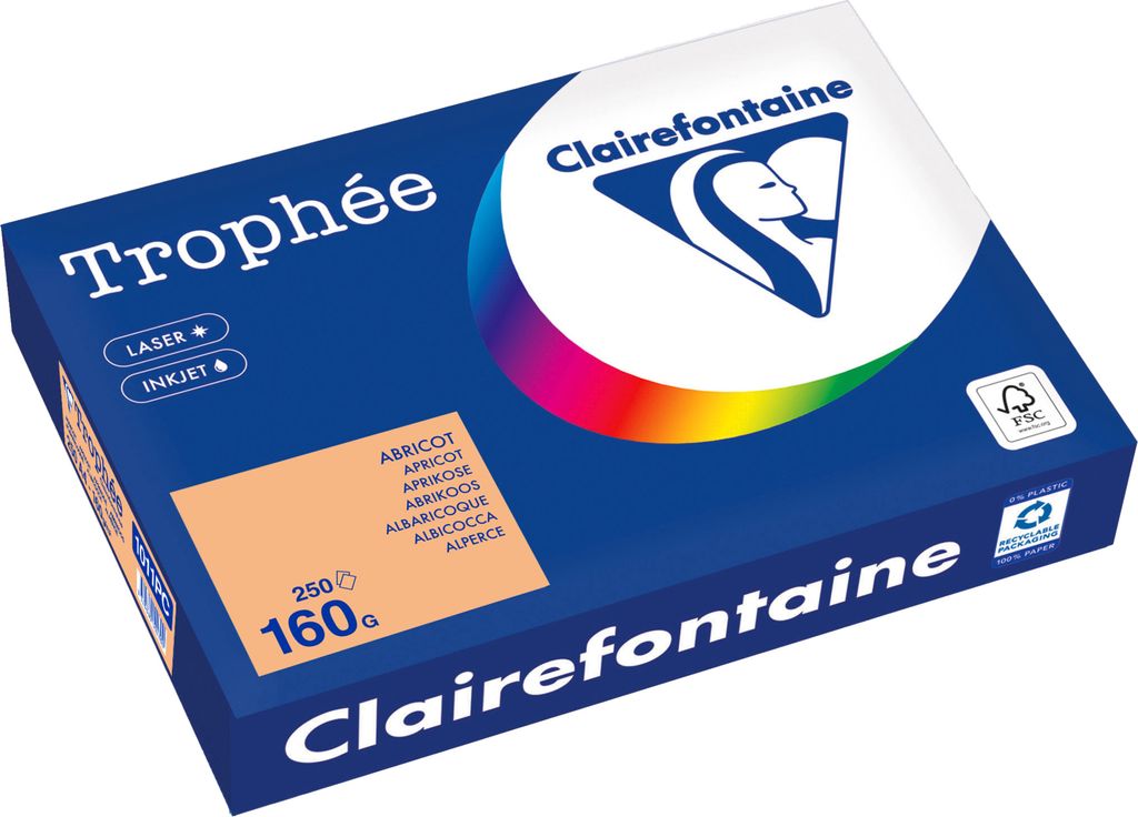 Clairefontaine - Trophée tel, farbiges Papier, A4, 160 g, 250 Blatt, apricot