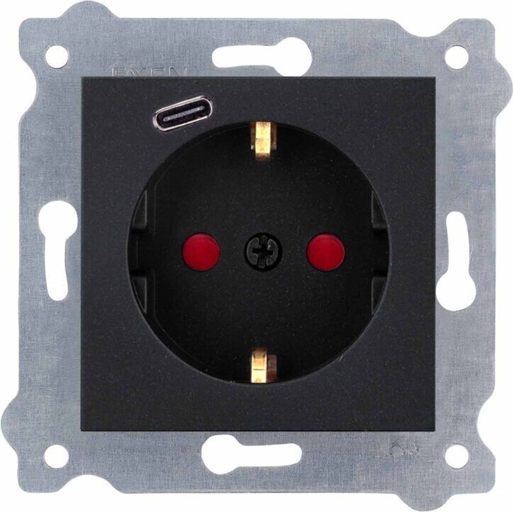 Erdungssteckdose Schuko 2P+E + USB Typ C Schwarz Metallic 274/14E EXEN