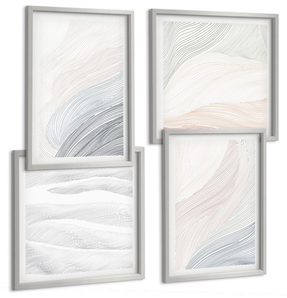 Bilder Set 4-teilig im silbergerahmten Rahmen – Wandbilder 4 Stück – gerahmte Poster für Wohnzimmer, Schlafzimmer und Flur – 50x50 cm - 40x...