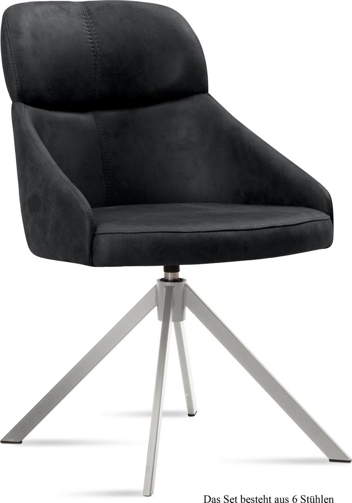 Esszimmerstuhl drehbar (6er-Set) Deeanne 52x82x63 Edelstahl/Anthrazit