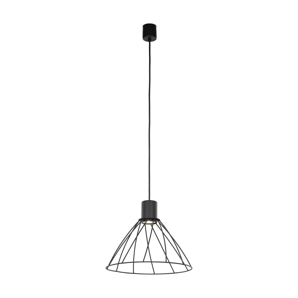 Hängelampe Metall GU10 29,5 cm breit H: max. 165 cm Schwarz rund Retro Design Käfig Schirm Pendelleuchte