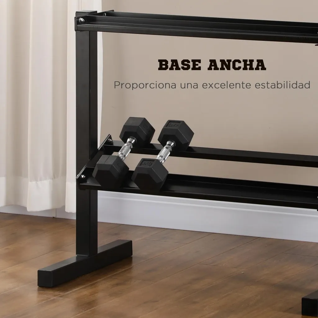 Support haltères compact 2 niveaux acier noir pour musculation à domicile - 5