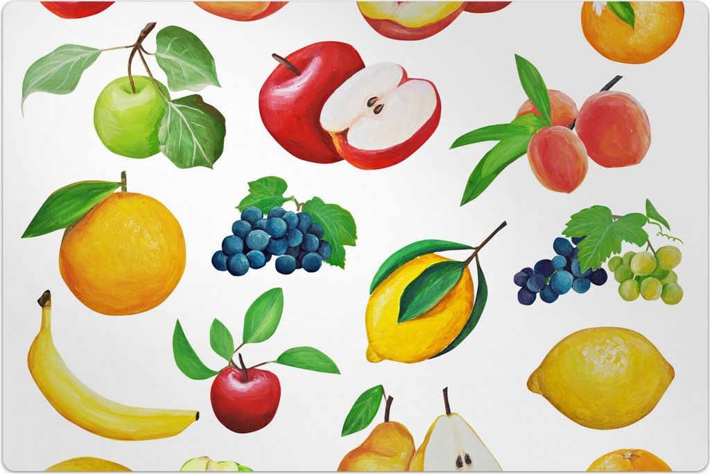 Küchenmatte 120x180 cm Vinylmatte Bodenmatte Dekoration - Weiße Farbige Früchte