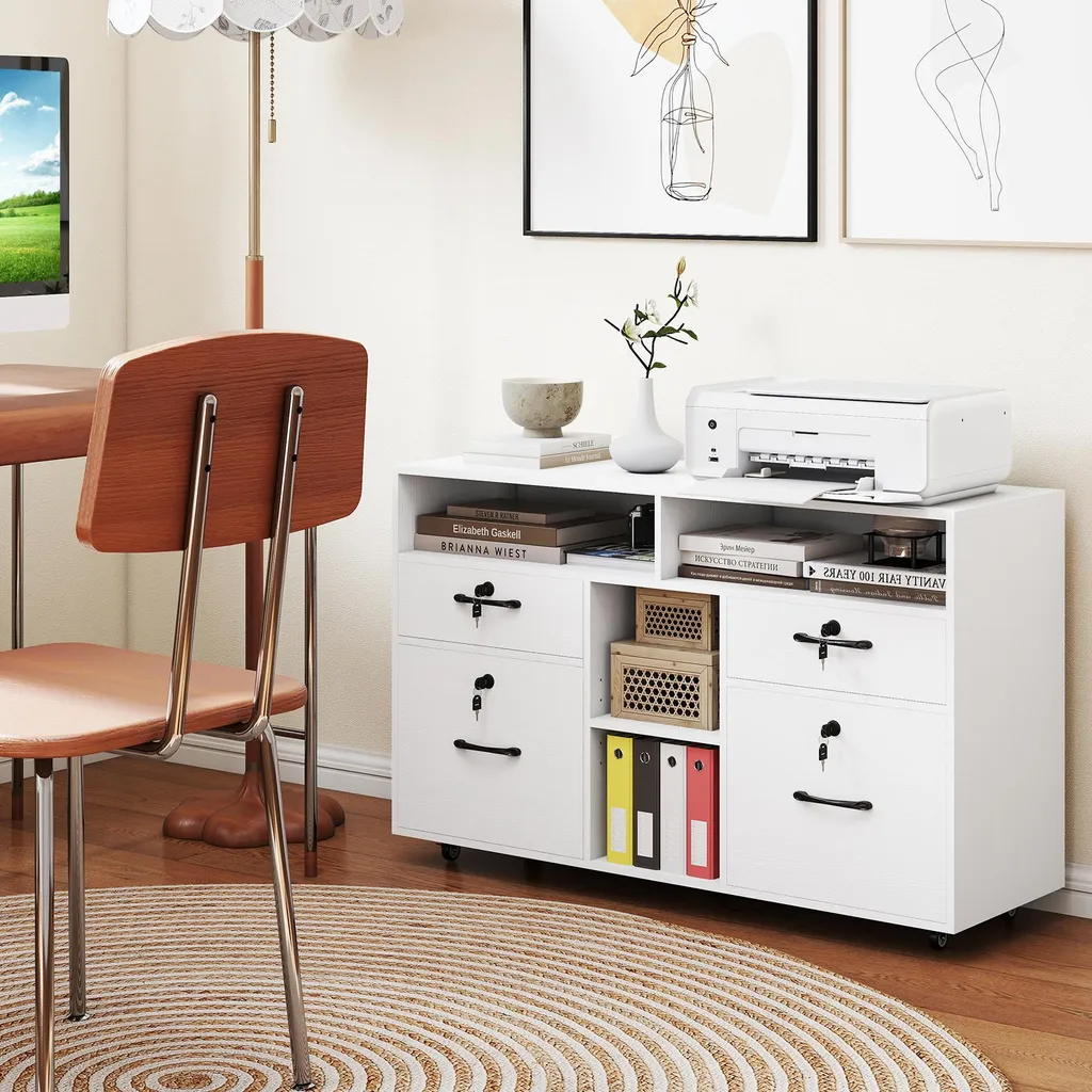 Support imprimante blanc caisson de rangement mobile pour bureau - 2