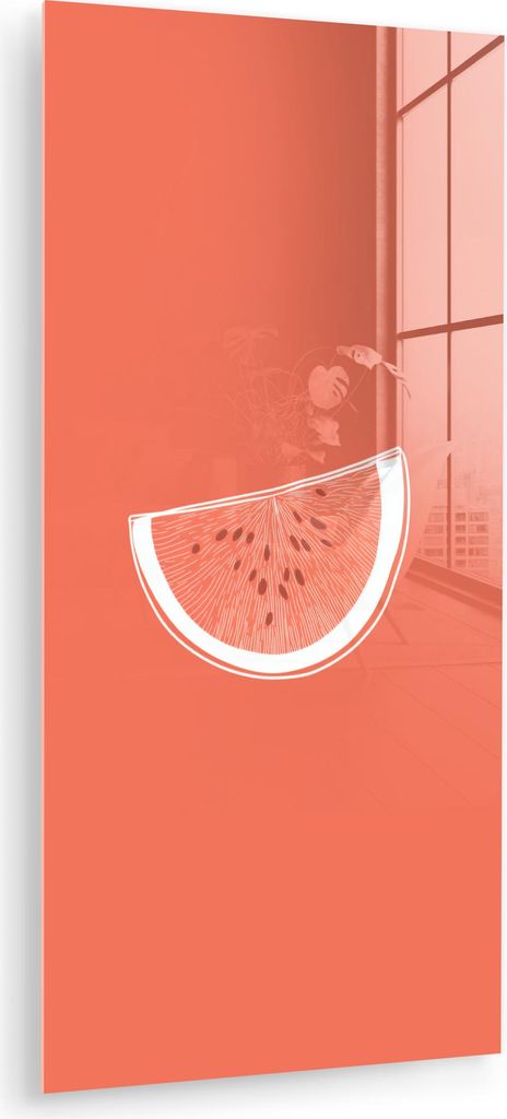 MuchoWow Glasbilder - Bilder auf Wandbild - Foto auf Glas Wassermelone - Linien - Korallenrot 60x120 cm Wanddekoration aus Glas - Acrylglasbild - A...