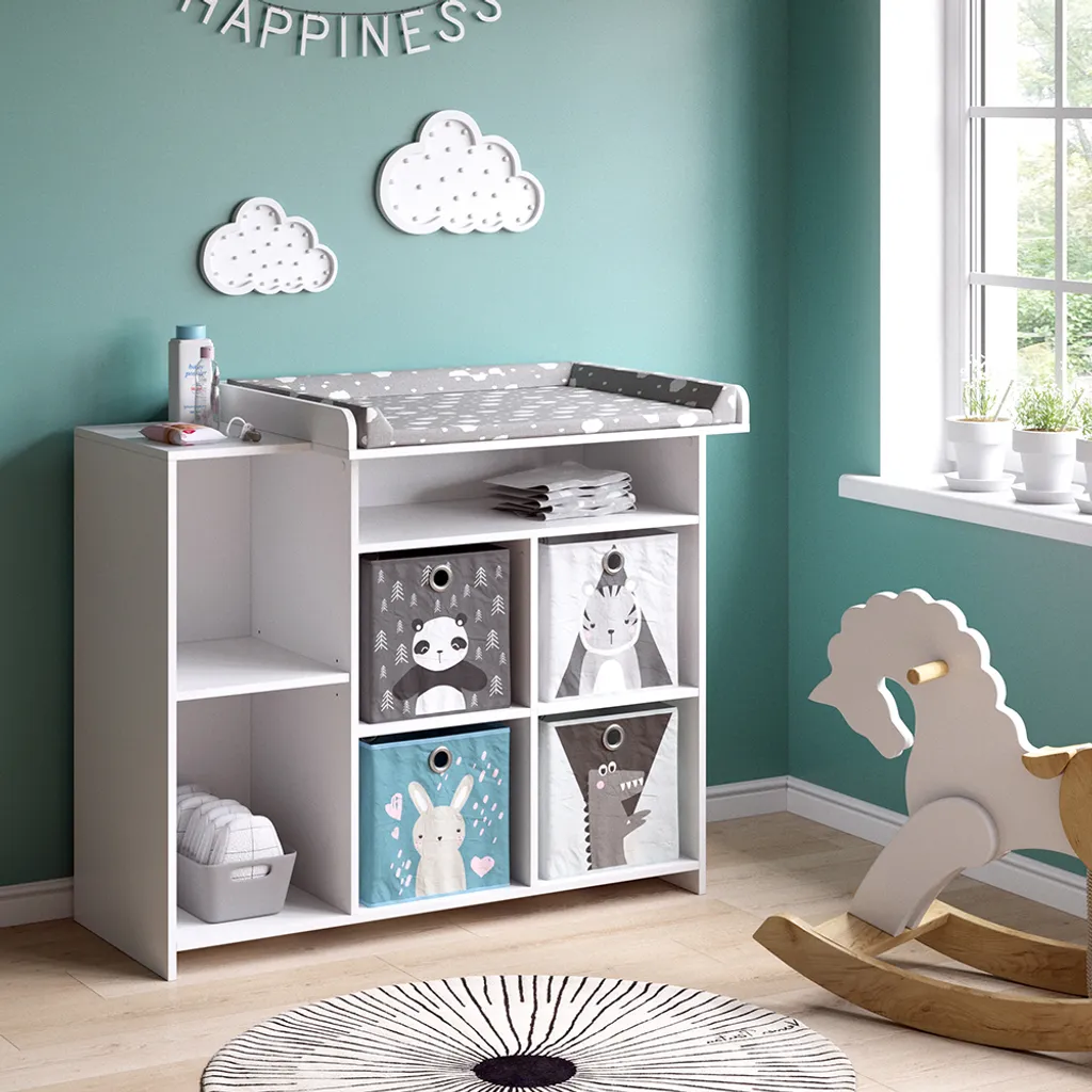 Table à langer commode blanche avec rangements pliants Vicco Oskar