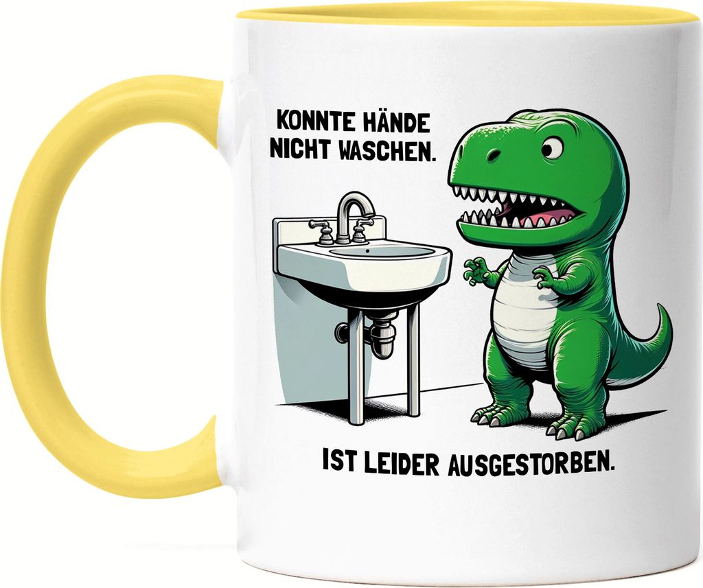 Konnte Hände nicht waschen T-Rex Tasse Gelb Lustig Dino Geschenk Tyrannosaurus