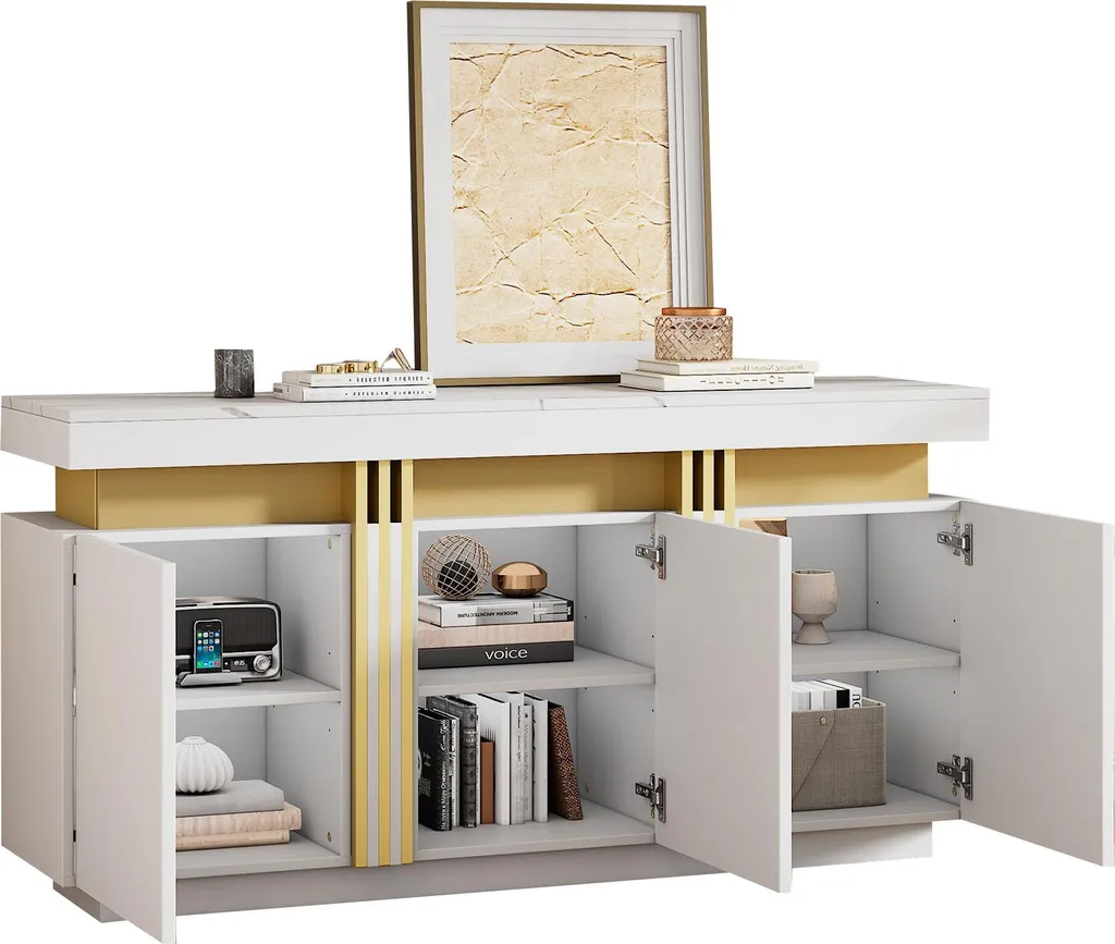 Buffet gain de place blanc 140cm pour optimiser les petits salons - 5