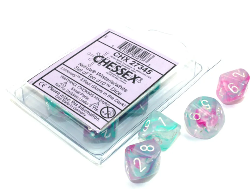 Chessex Nebula Wisteria Blanc Luminary : Set de 10 Dés D10 Polyédriques